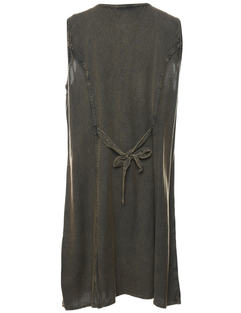 Olive Green 1990s Embroidered Dress - L