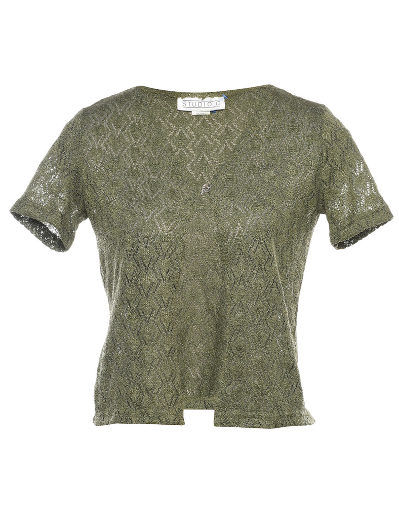 Olive Green Knit Short-Sleeve Top - S