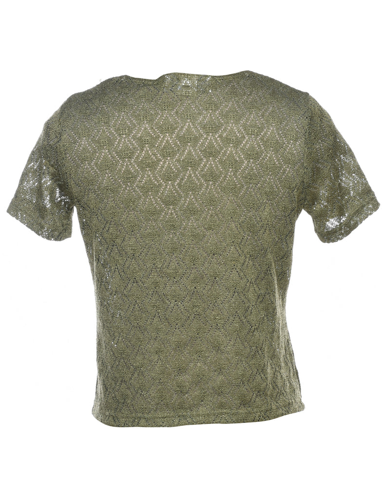 Olive Green Knit Short-Sleeve Top - S