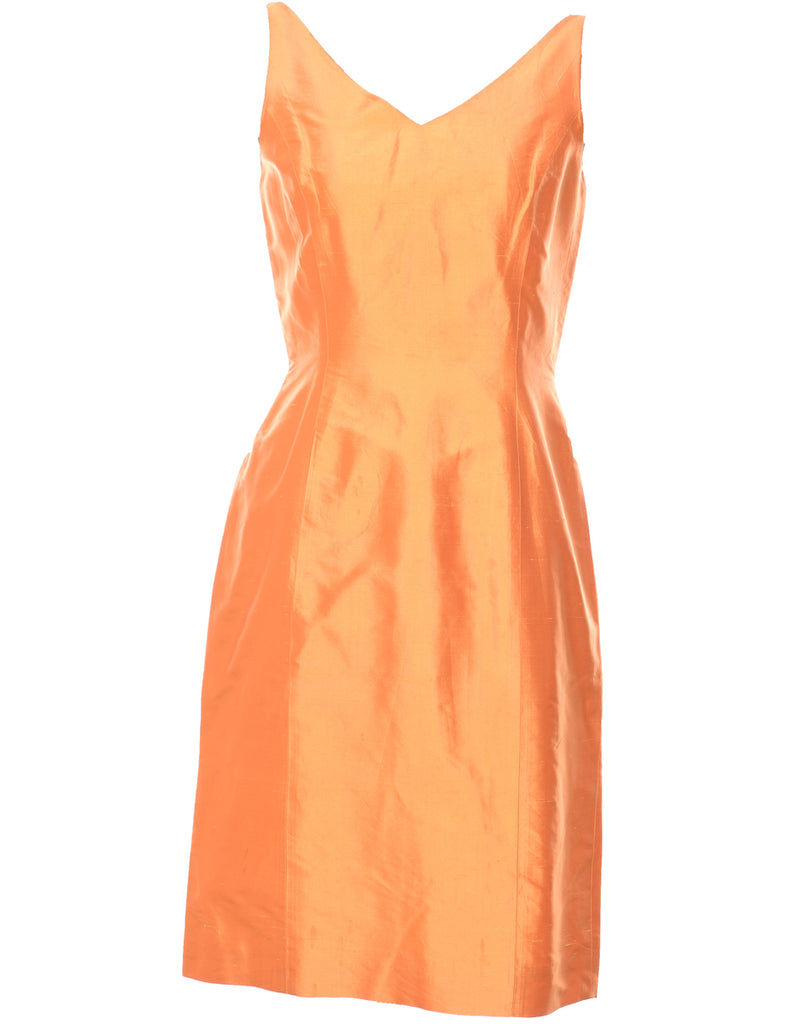 Orange Metallic Sleeveless Evening Dress - M