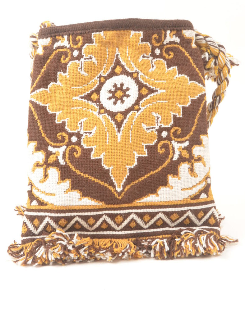 Orange, White & Brown Fringed Tapestry Bag - S