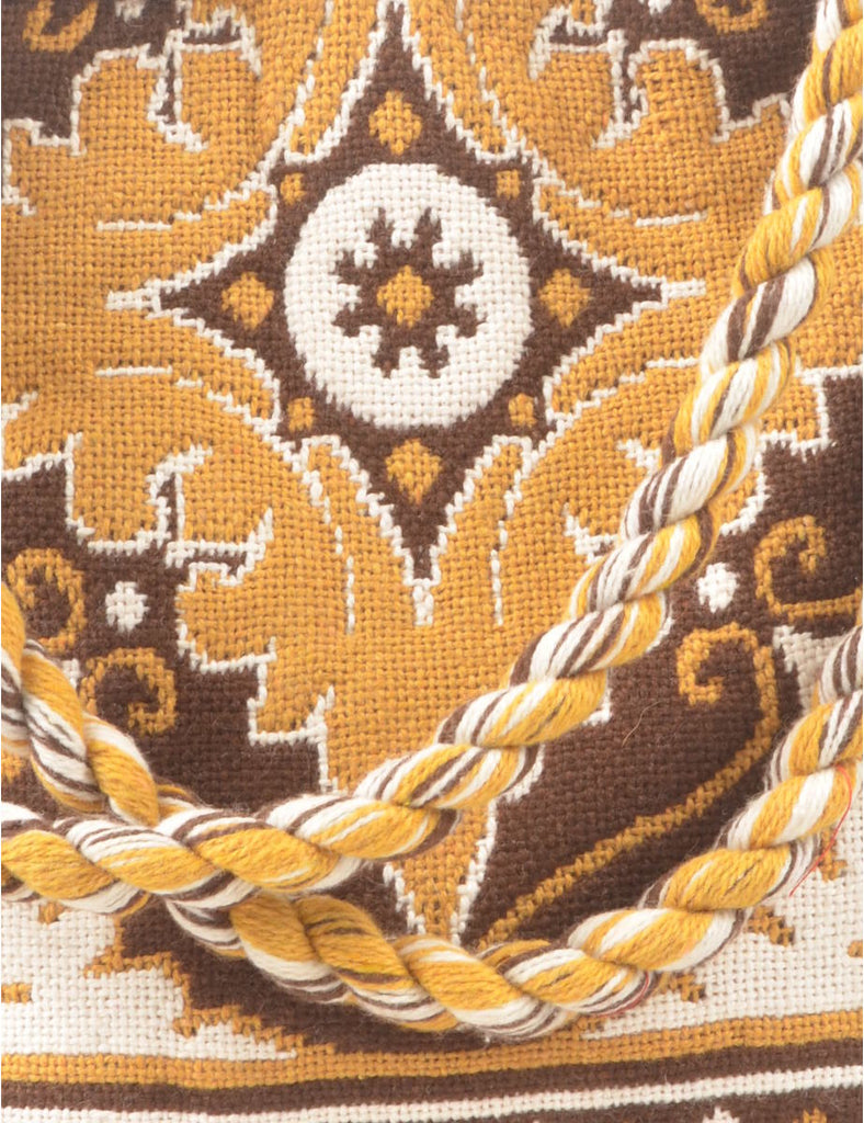 Orange, White & Brown Fringed Tapestry Bag - S