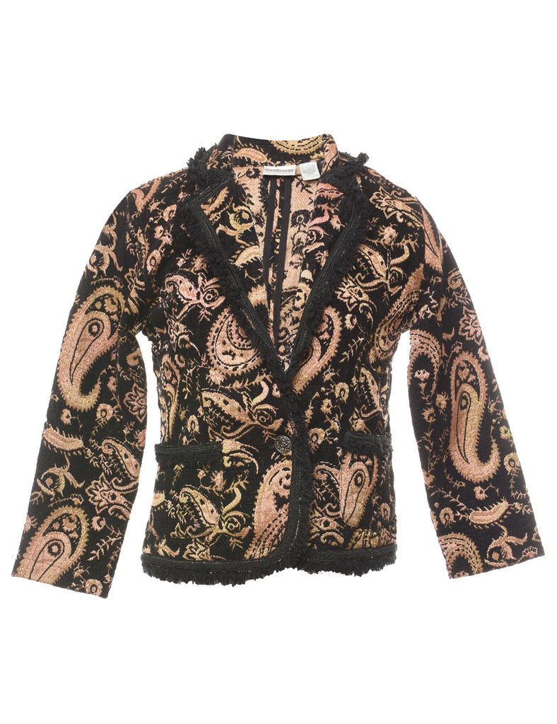 Paisley Pattern Beige & Black Metallic Tapestry Jacket - S