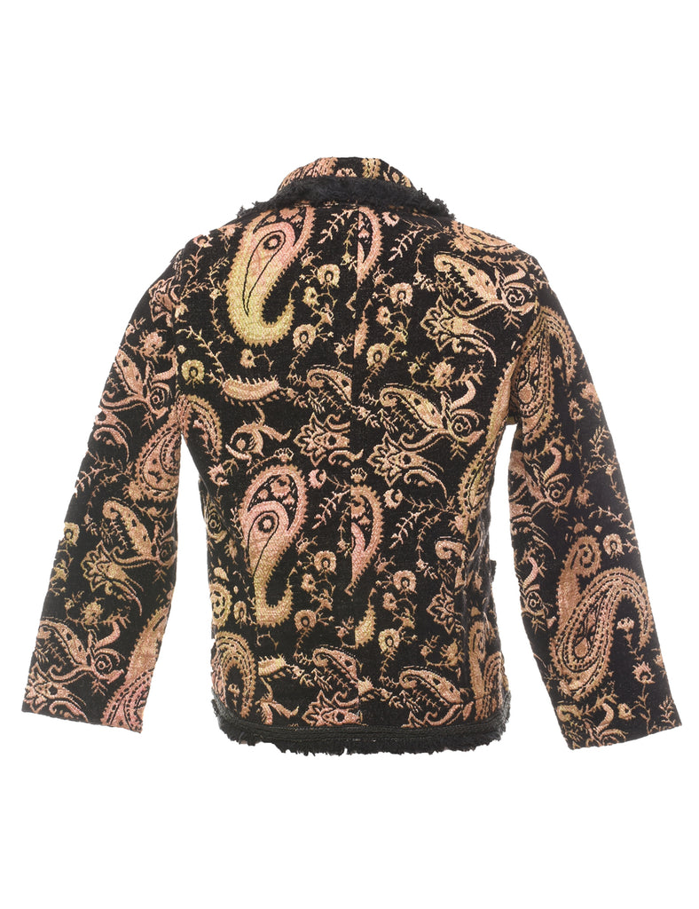 Paisley Pattern Beige & Black Metallic Tapestry Jacket - S