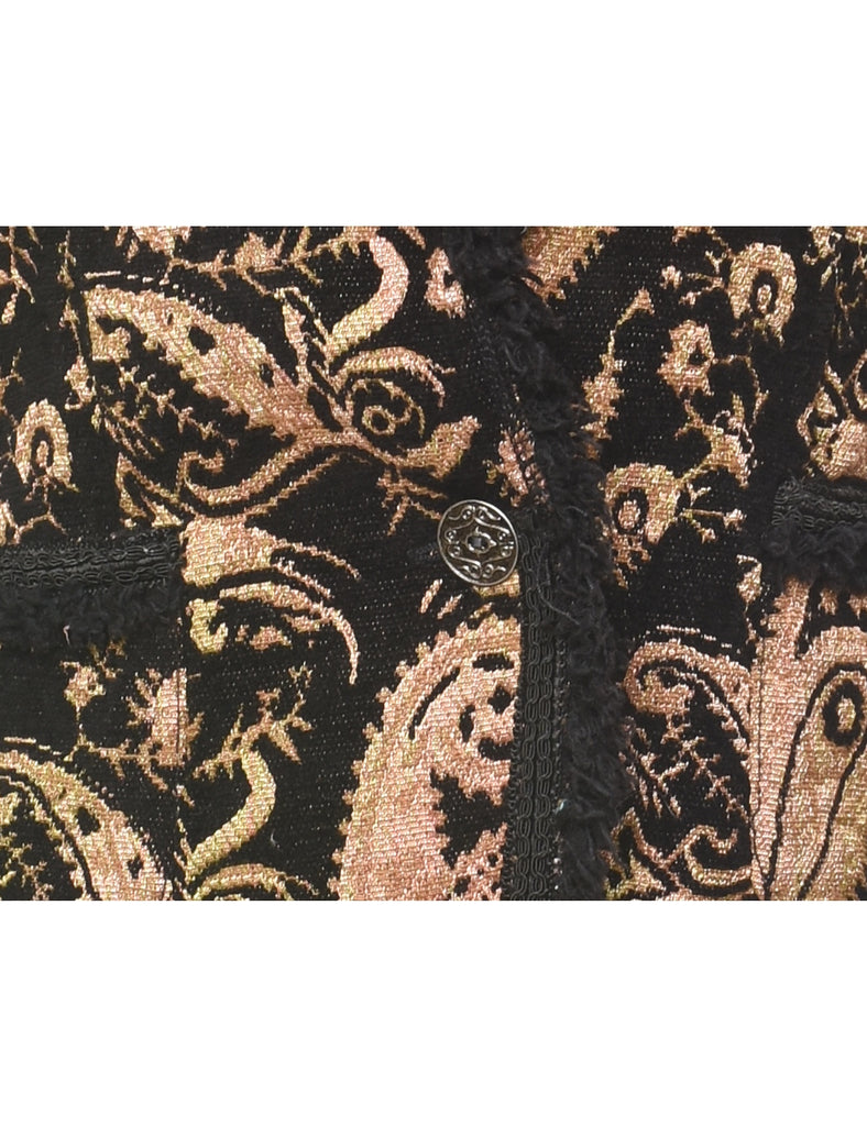 Paisley Pattern Beige & Black Metallic Tapestry Jacket - S