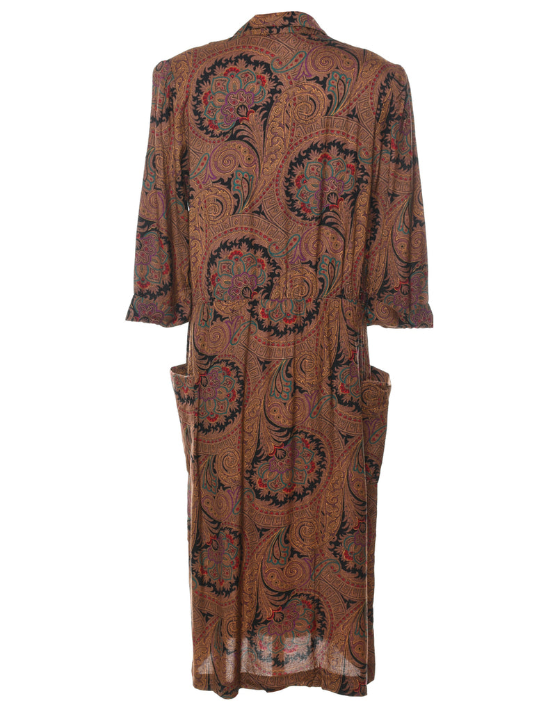 Paisley Print 1980s Multi-Colour Dress - XL