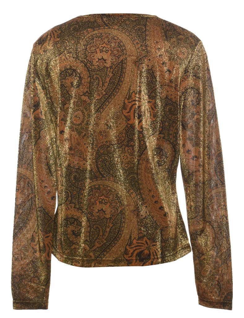 Paisley Print Metallic Evening Top - M