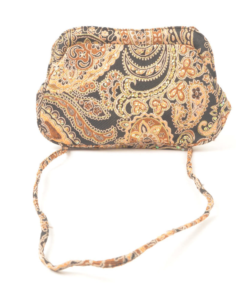 Paisley Print Sequined Orange & Dark Grey Tapestry Bag - S