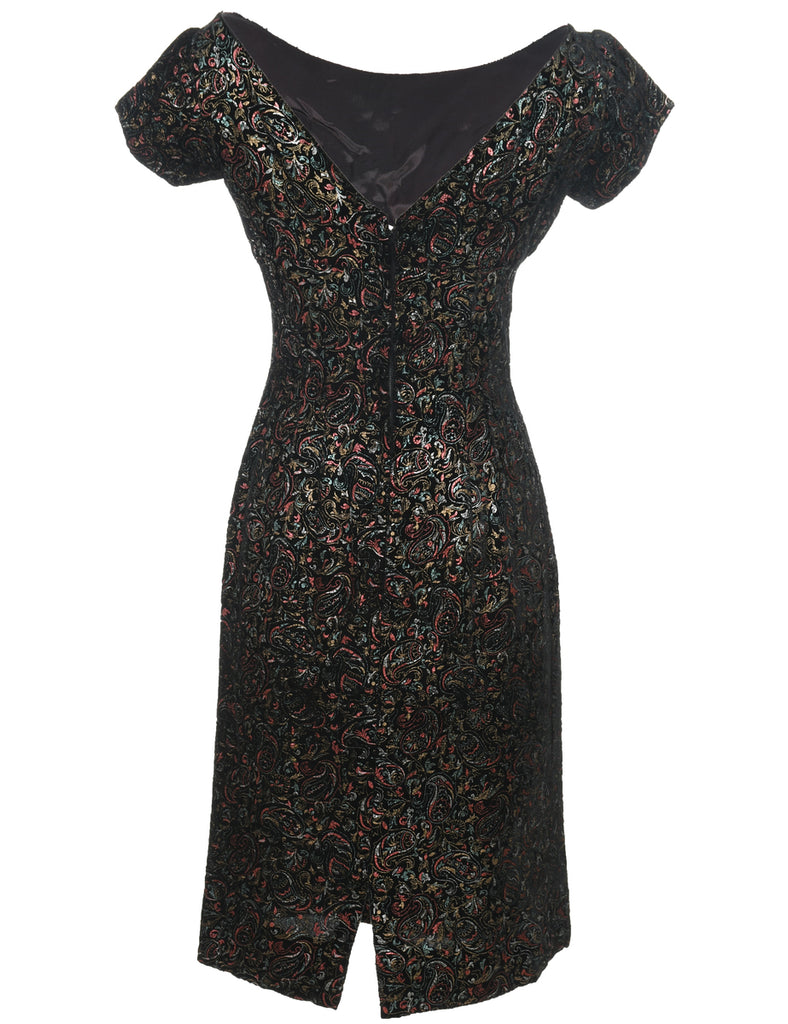 Paisley Print Sparkly 1960s Vintage Dress - XS