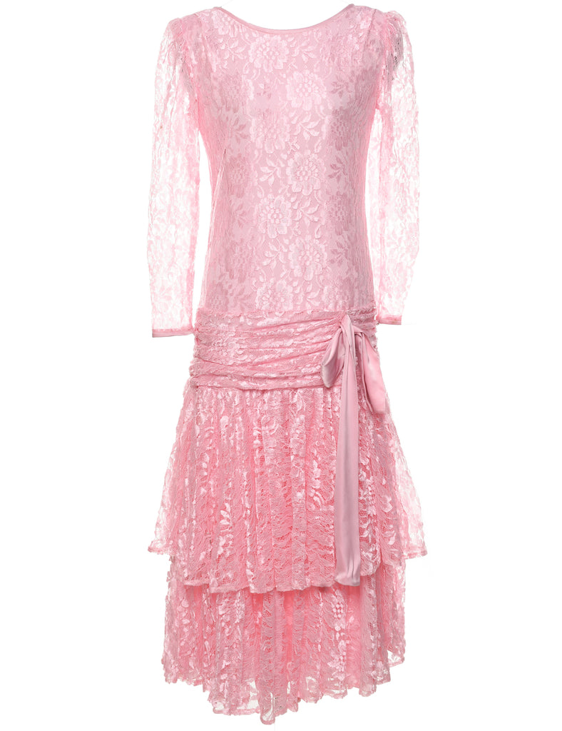 Pale Pink Lace Evening Dress - M