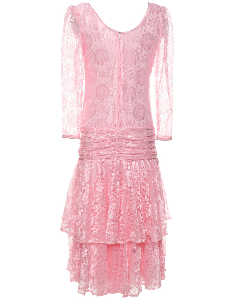 Pale Pink Lace Evening Dress - M