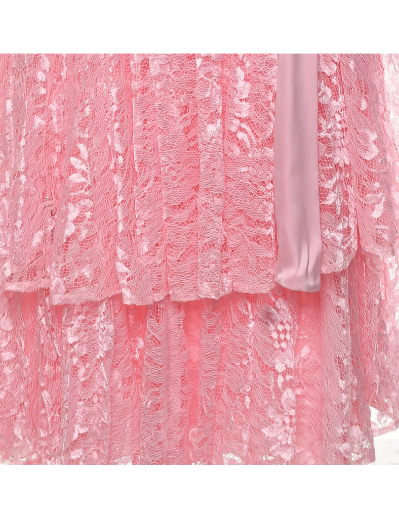 Pale Pink Lace Evening Dress - M