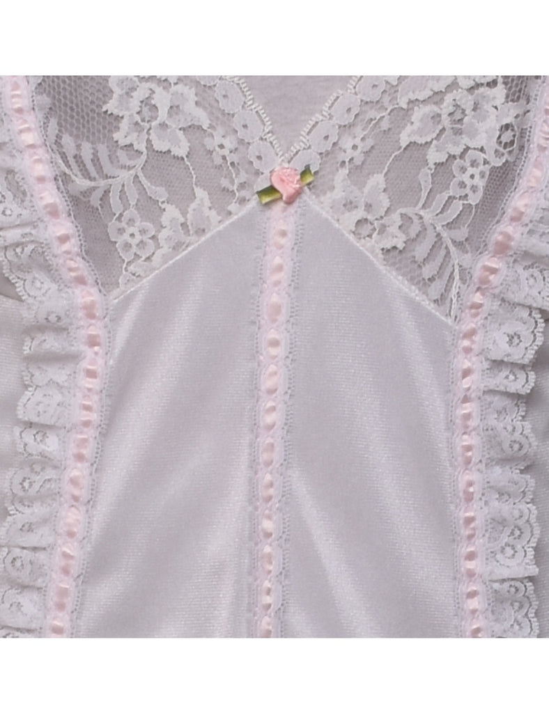 Pale Pink Lace Trim & Flower Detail Babydoll  - S