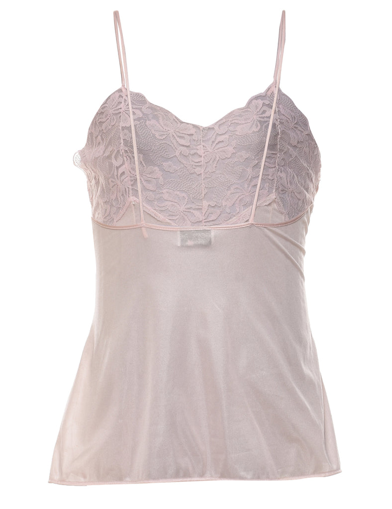 Pale Pink Lace Trim Silky Slip Top - M