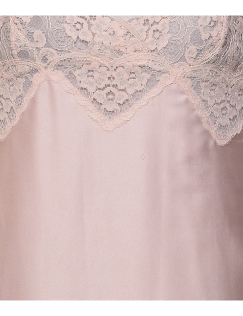 Pale Pink Lace Trim Slip Dress - XS