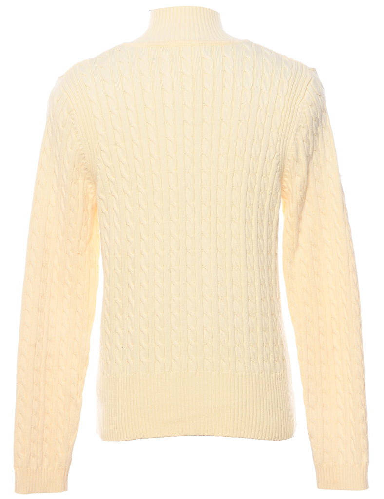 Pale Yellow Cable Knit Cardigan - M