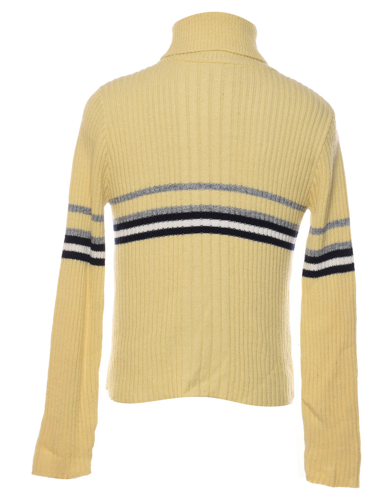 Pale Yellow Striped Turtleneck Jumper - M