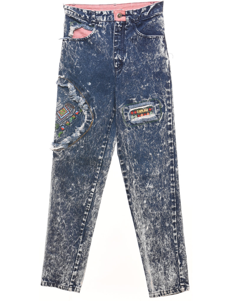 Patchwork Acid Wash Tapered Jeans - W25 L29