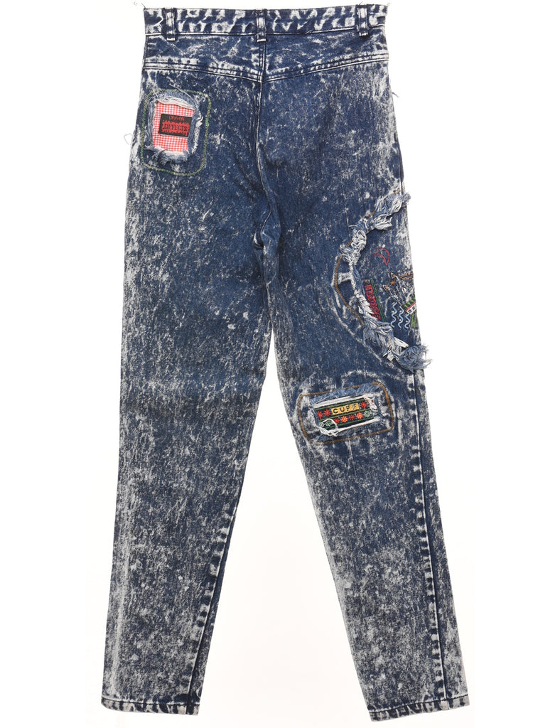 Patchwork Acid Wash Tapered Jeans - W25 L29