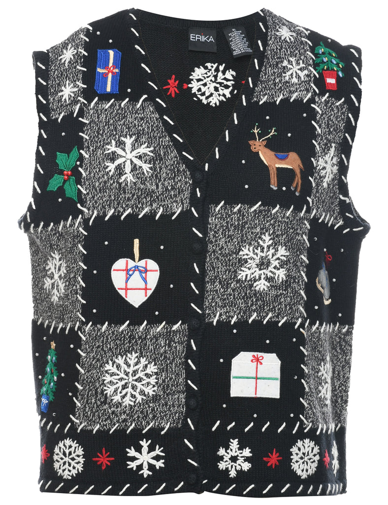 Patchwork  Black Christmas Vest - XL