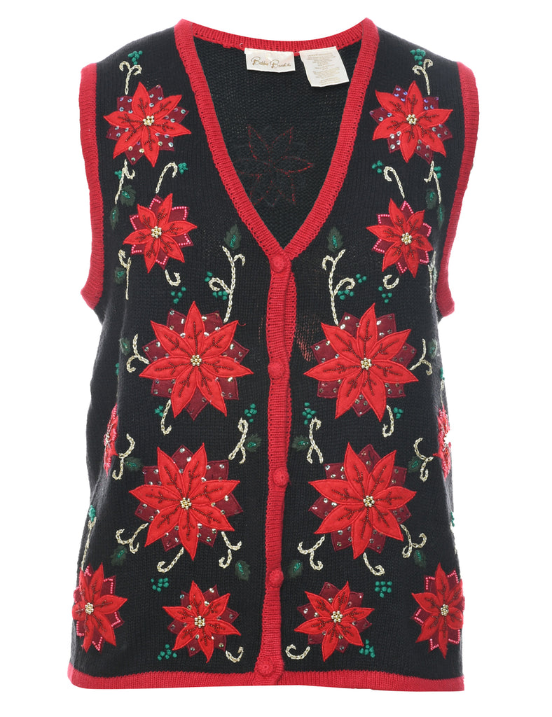 Patchwork Black Christmas Vest - M