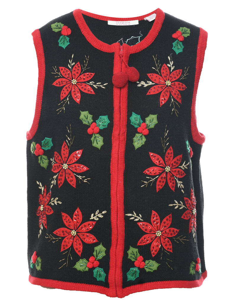 Patchwork Black Christmas Vest - L