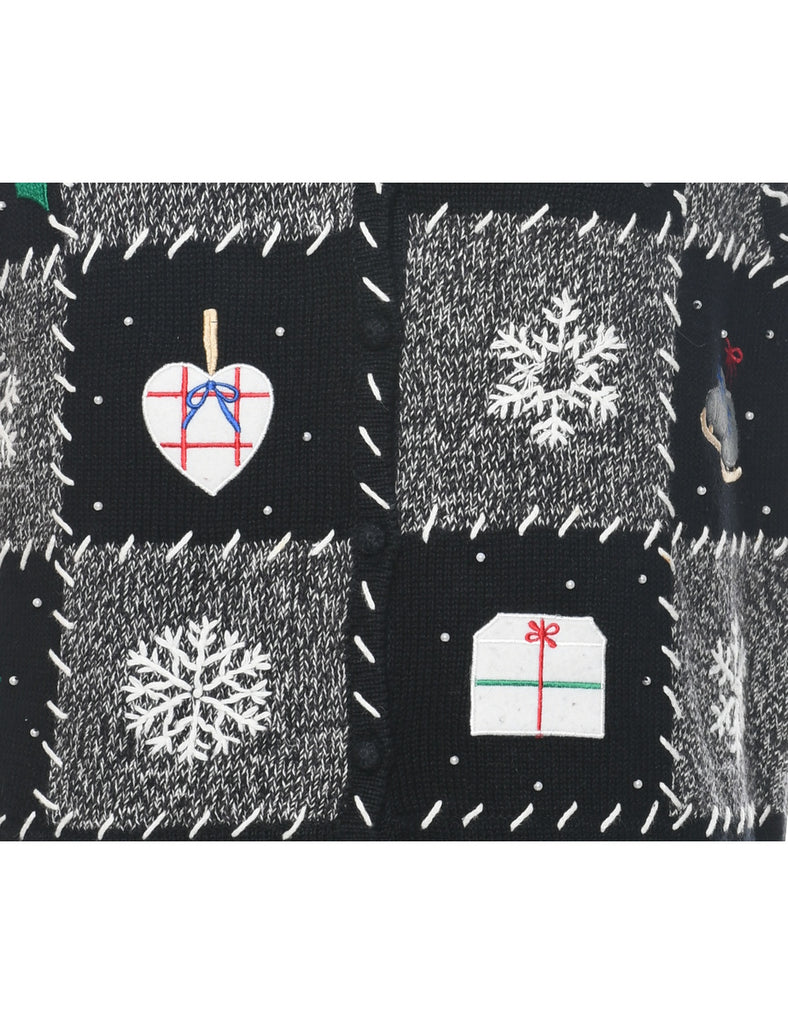 Patchwork  Black Christmas Vest - XL