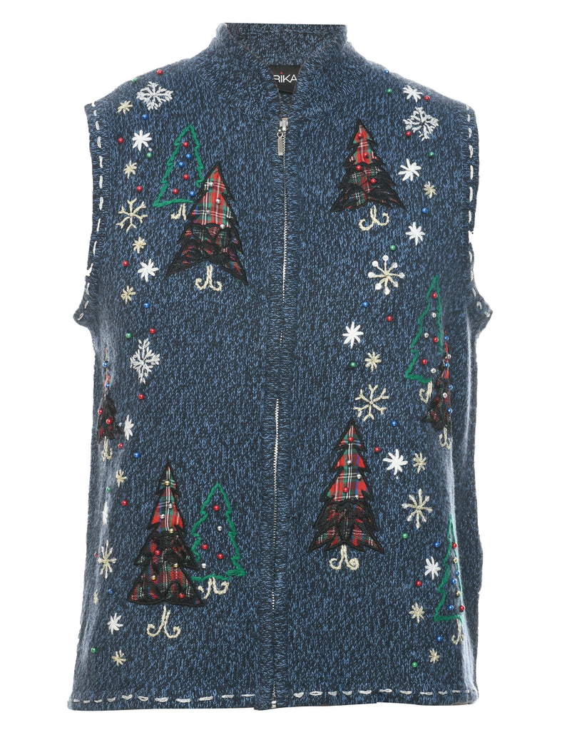 Patchwork  Navy Christmas Vest - L