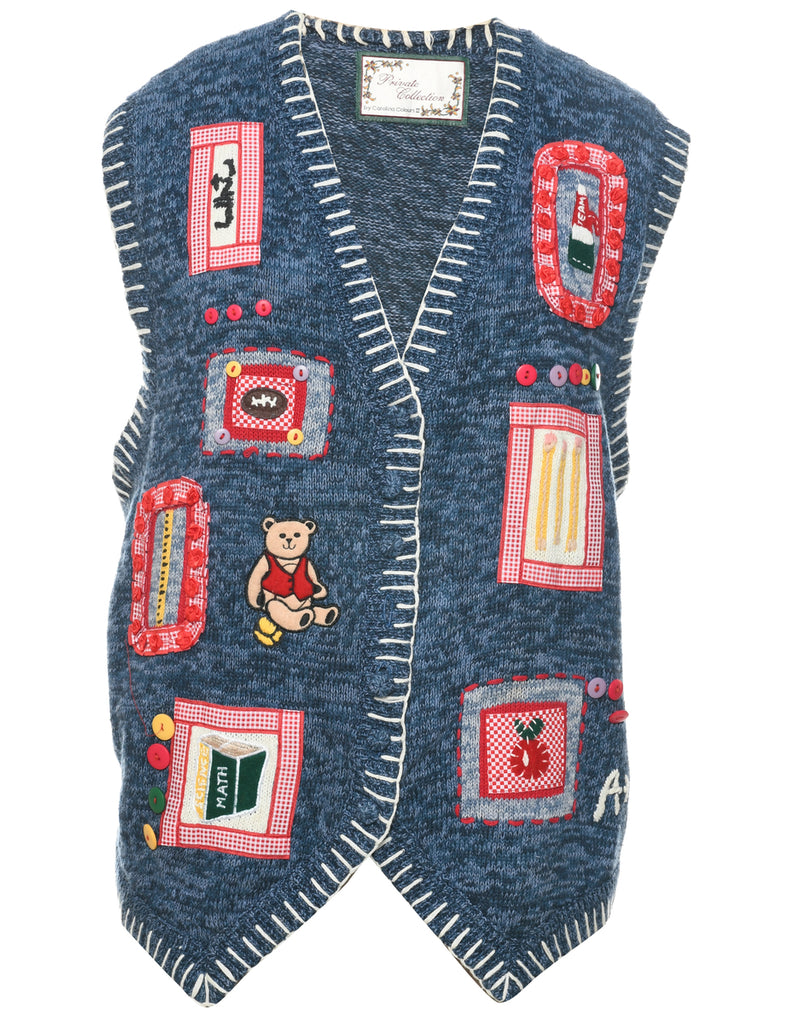 Patchwork Navy Christmas Vest - XXL