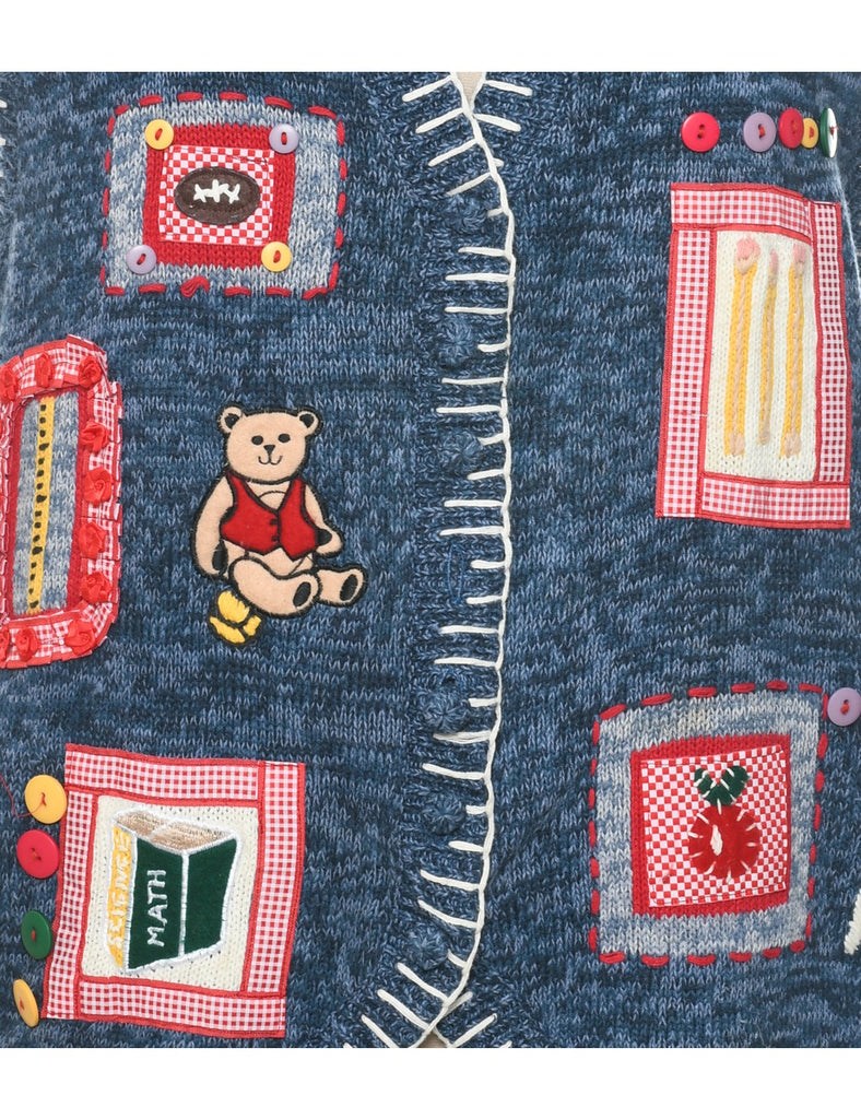 Patchwork Navy Christmas Vest - XXL