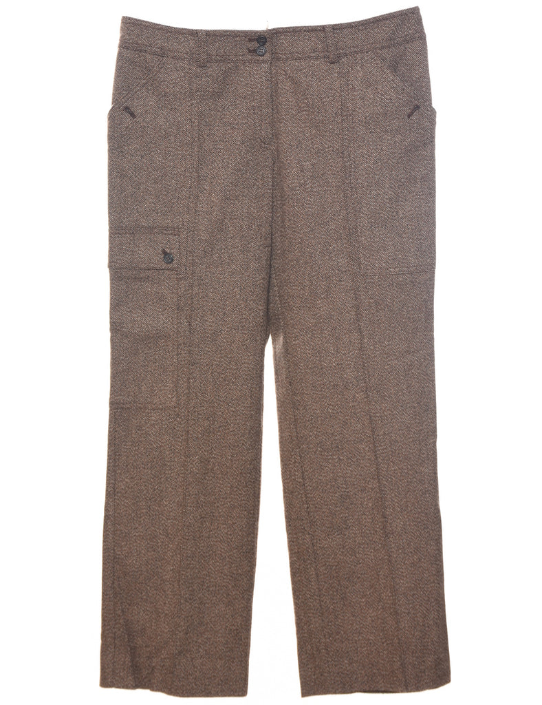 Patterned Brown Trousers - W35 L31