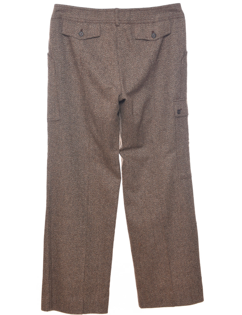 Patterned Brown Trousers - W35 L31