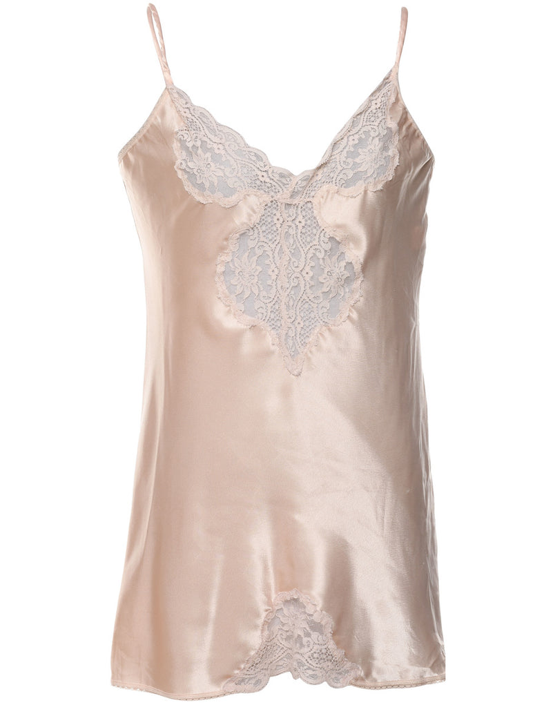 Peach Metallic Lace Trim Slip Dress - L