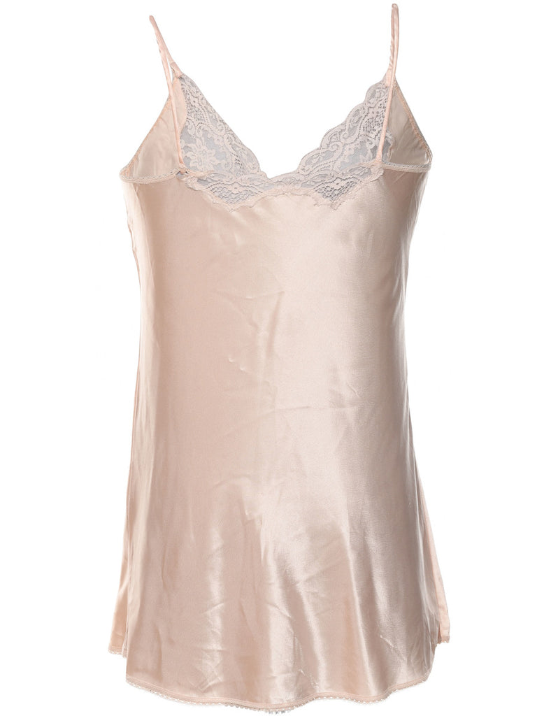 Peach Metallic Lace Trim Slip Dress - L