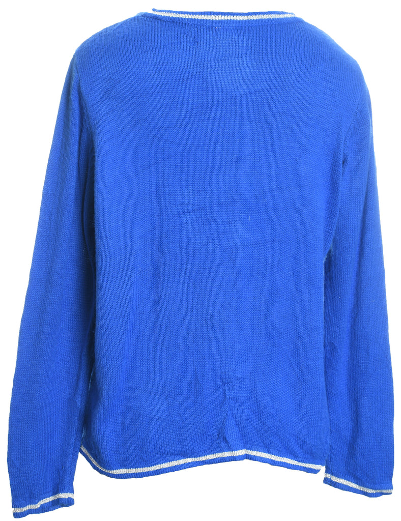 Penquin Design Blue Knit Christmas Cardigan - L