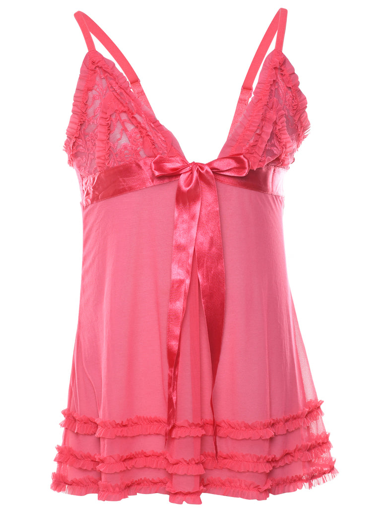 Pink Classic Vintage Fredricks Of Hollywood Lace Trim Babydoll - M