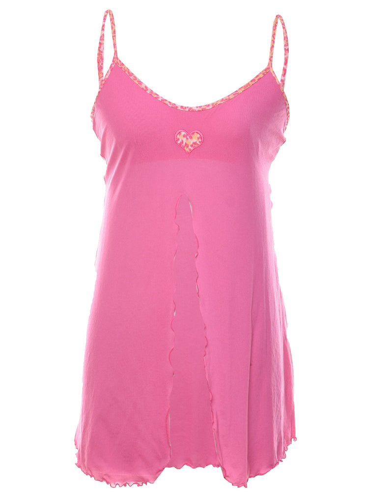 Pink Mesh Y2K Heart Design Slip Dress - M