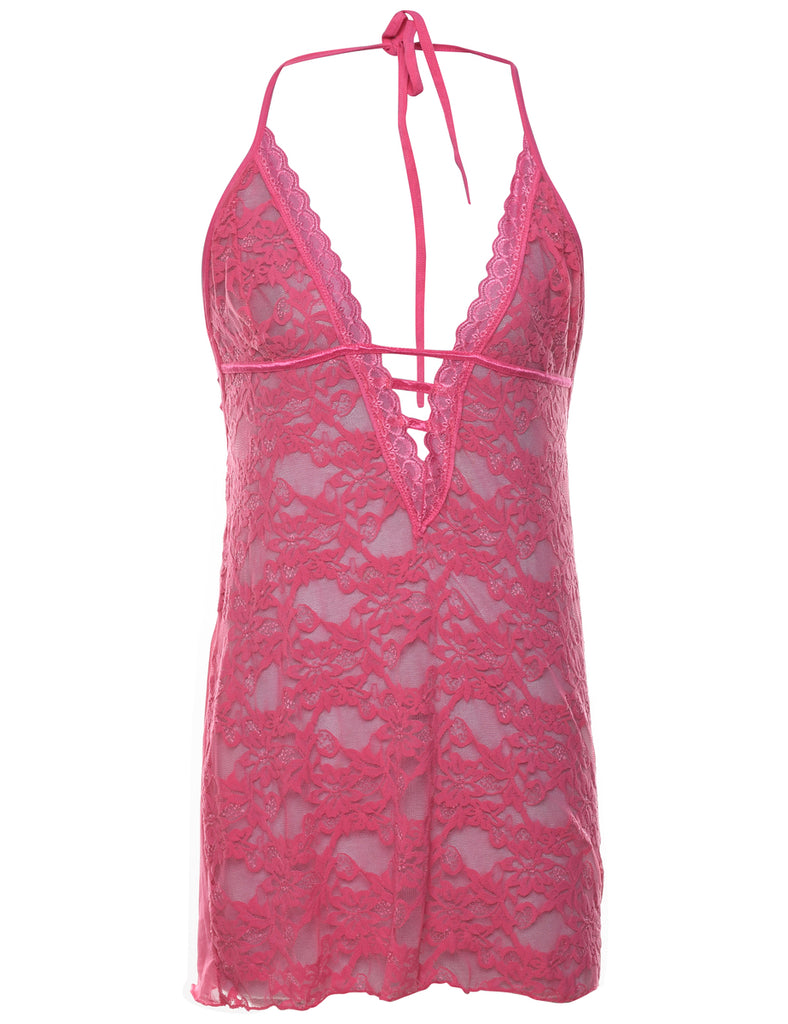 Pink Sheer Lace Babydoll - M