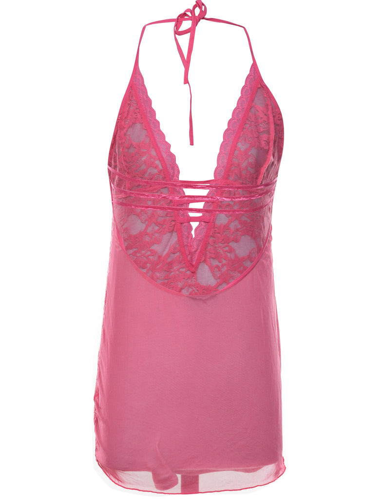 Pink Sheer Lace Babydoll - M