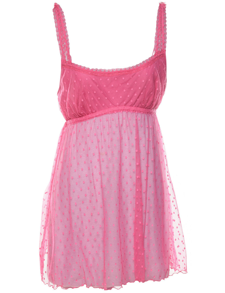 Pink Sheer Polka Dot Print Babydoll - M