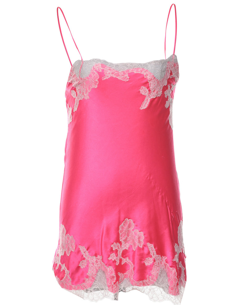 Pink & White Strappy Lace Trim Slip Dress - M