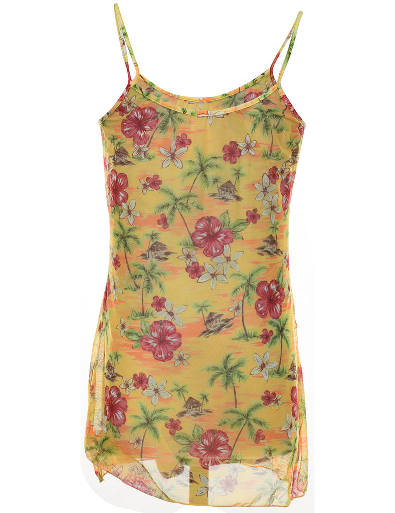 Pink & Yellow Sheer Strappy Hawaiian Slip Dress - M