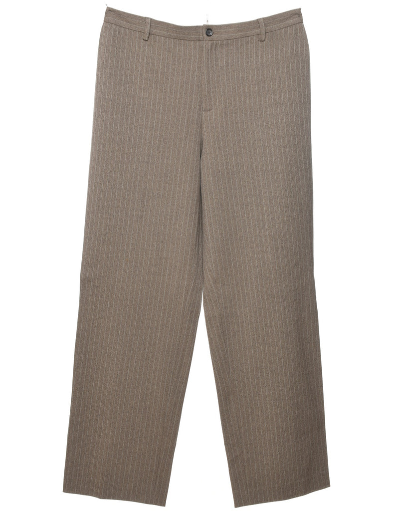 Pinstriped Light Brown Trousers - W32 L30