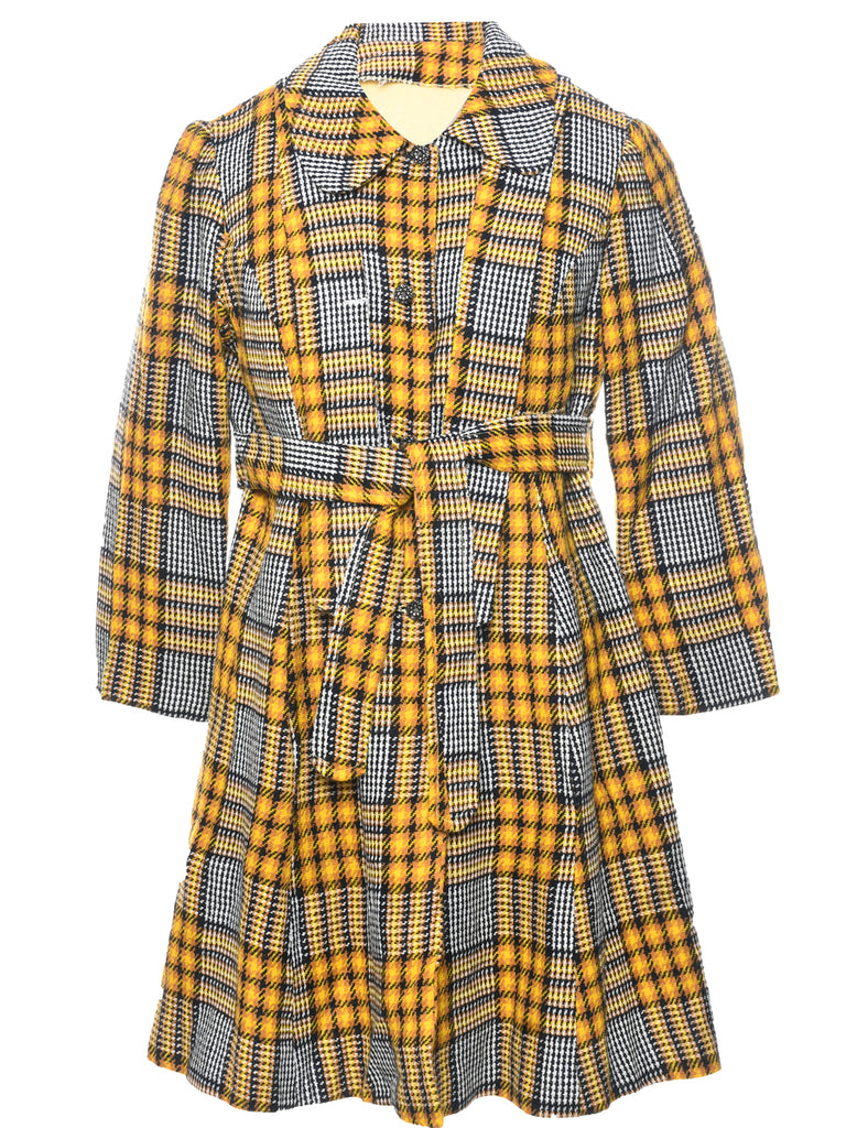 Plaid Wool Coat - L