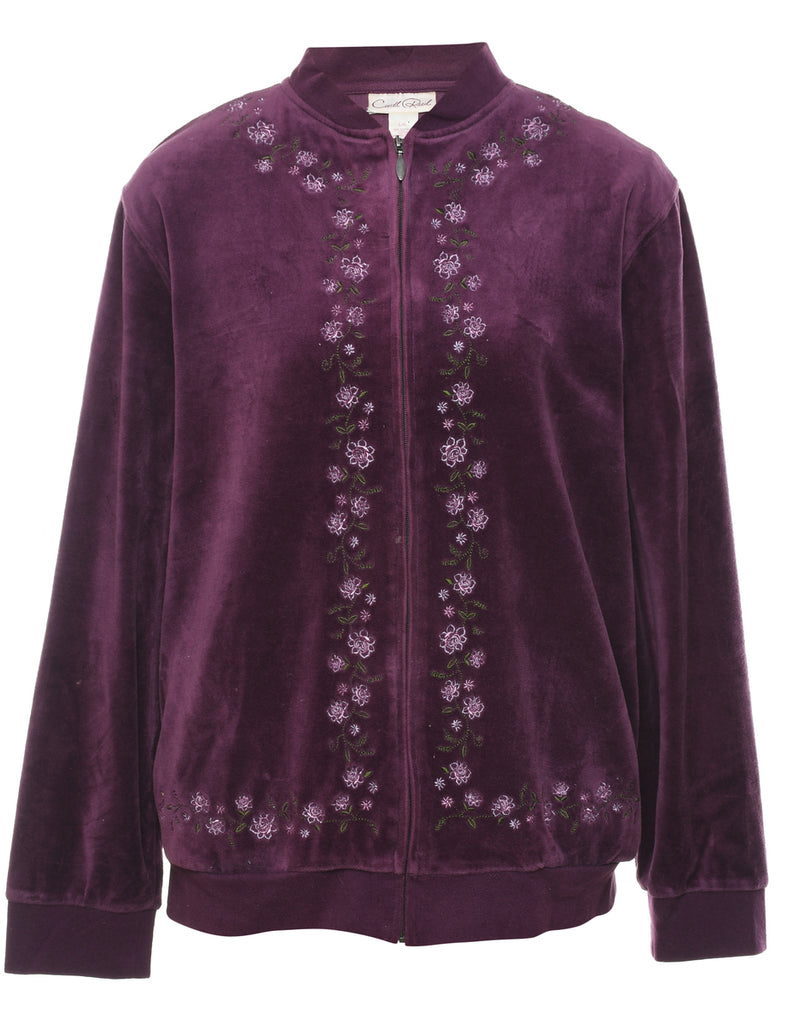 Plum Embroidered Sweatshirt - L