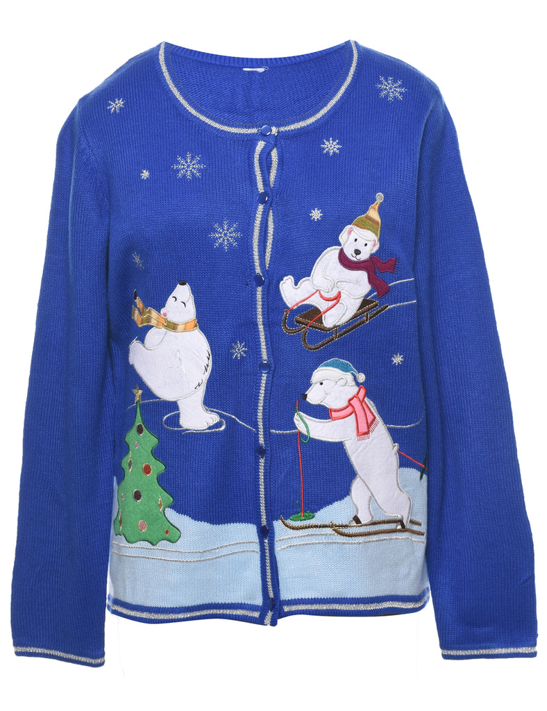 Polar Bear Design Christmas Cardigan - L