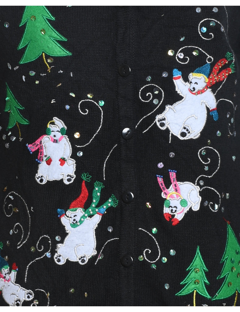 Polar Bear Design Christmas Cardigan - M