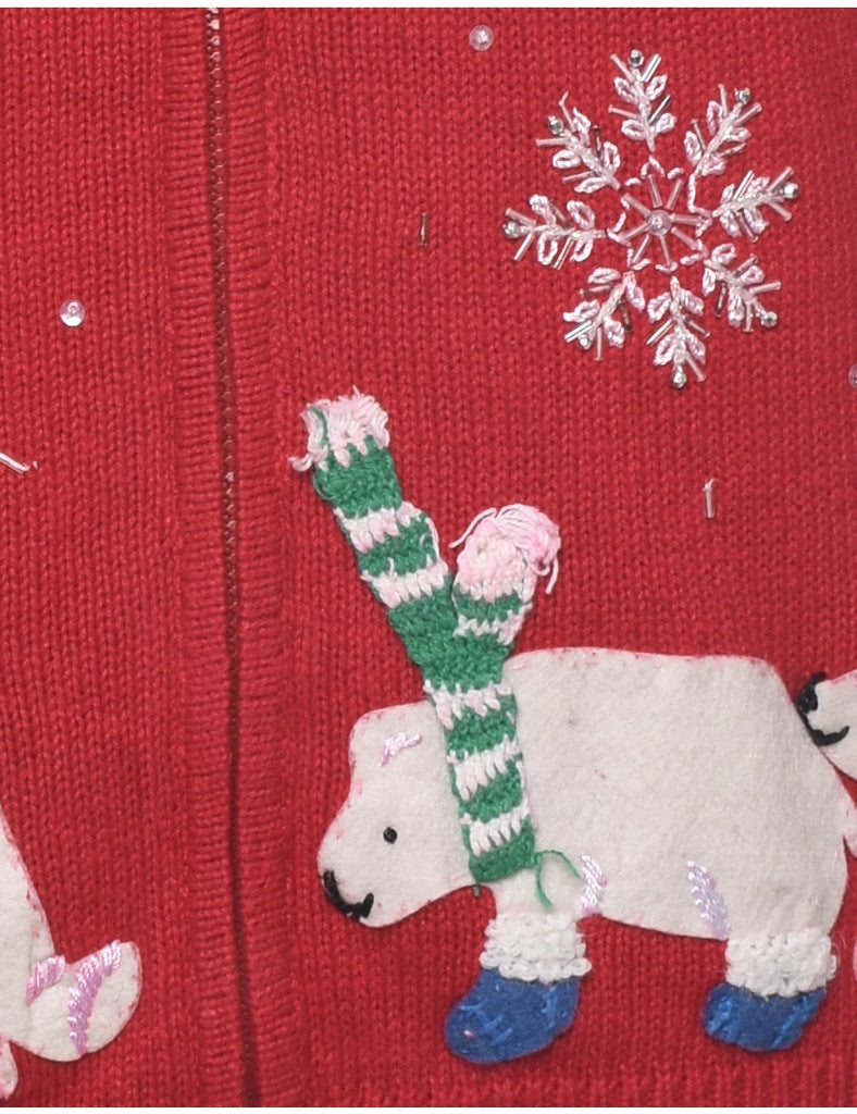 Polar Bear Design Christmas Cardigan - S