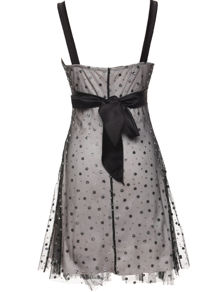 Polka Dot Design Light Grey & Black Sparkly Evening Dress - M