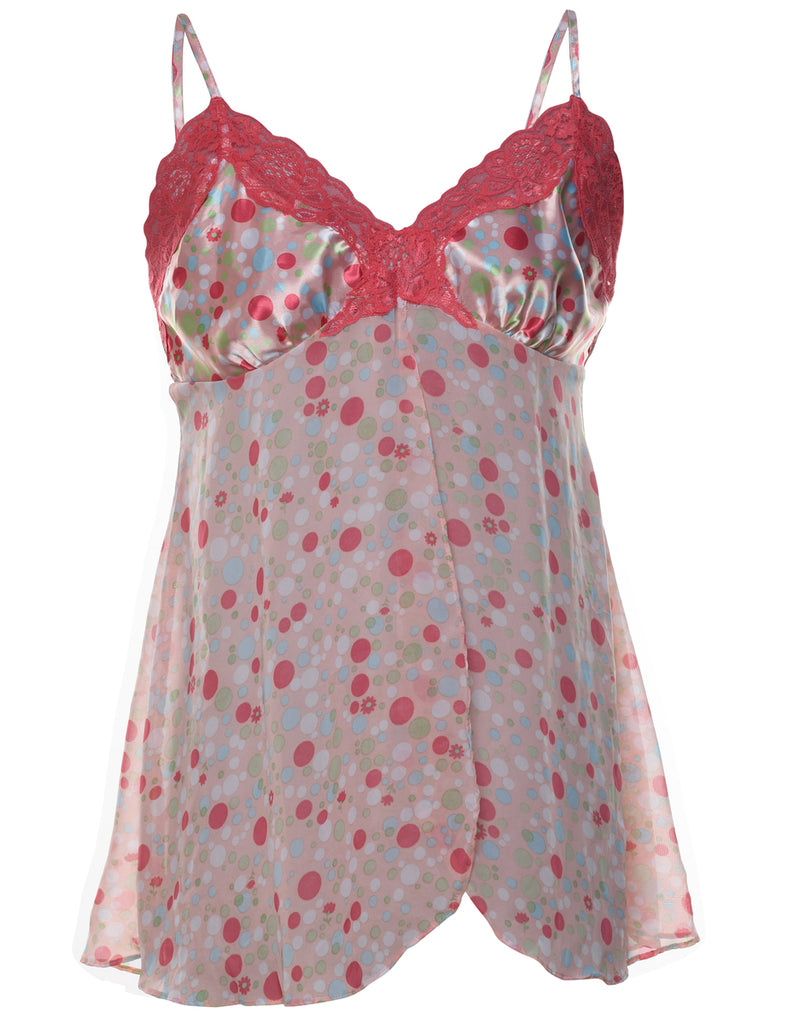 Polka Dot Print Pink & Green Strappy Babydoll - M